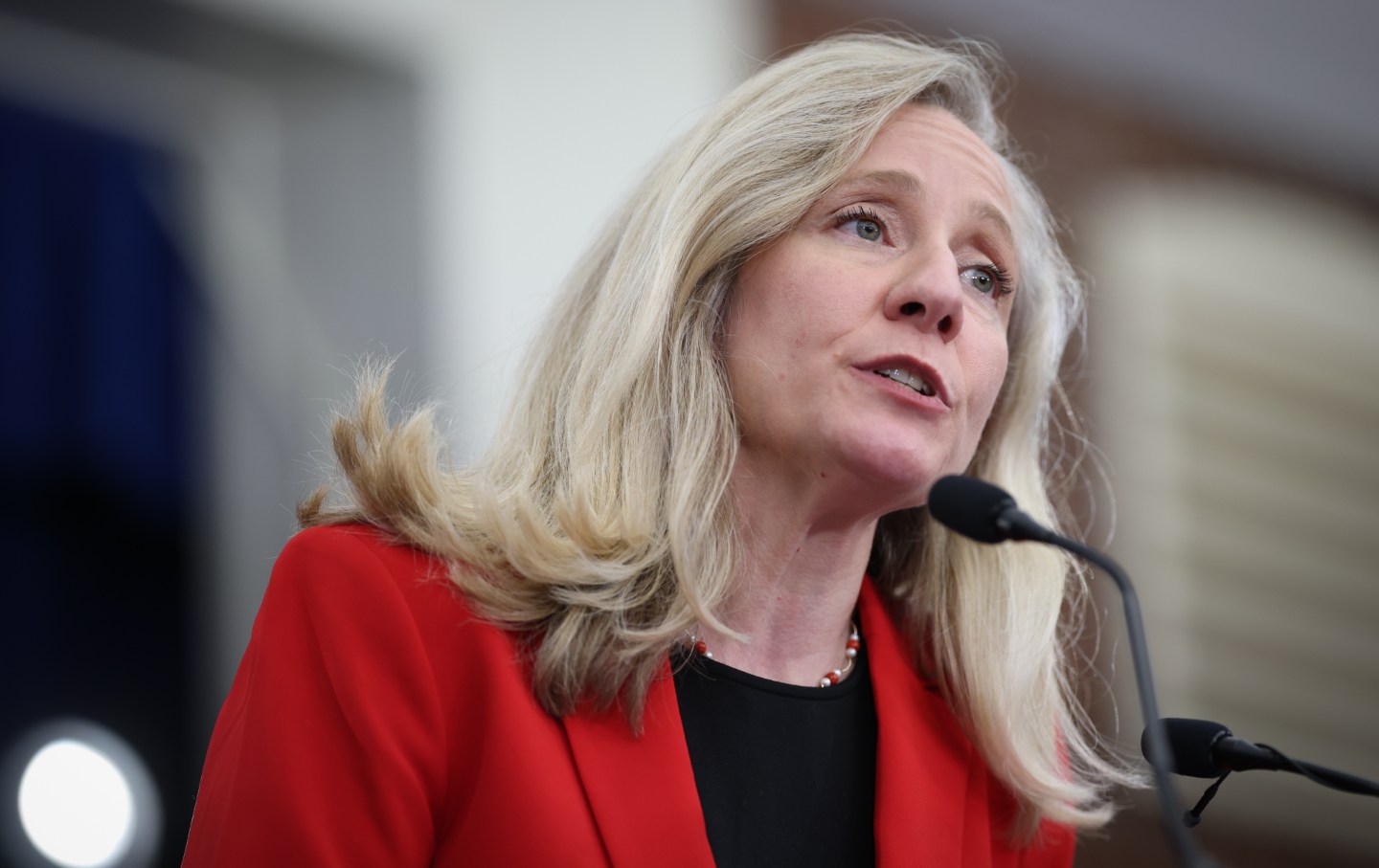 Virginia Democratic gubernatorial candidate, former representative Abigail Spanberger speaks during an Everytown for Gun Safety rally on April 10, 2025.
